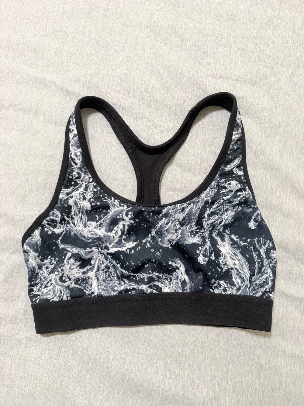 Champion Black & White Marble-Effect Racerback Sports Bra